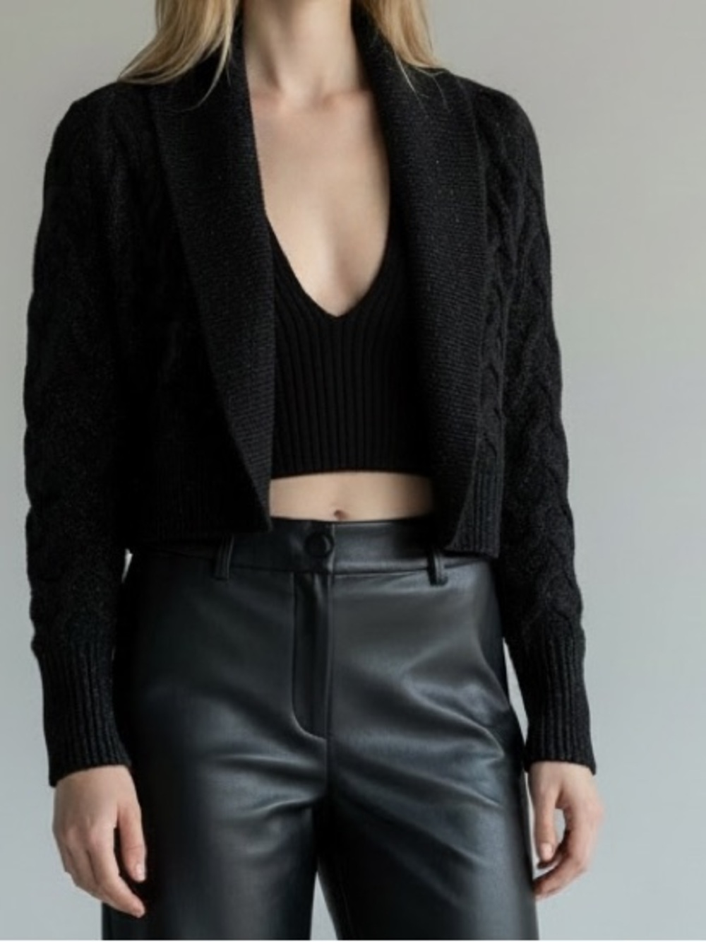 WHBM sparkle cable-knit bolero cropped cardigan sz S